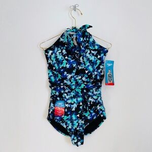 Speedo One-Piece Swimsuit - Blue and Green Pattern